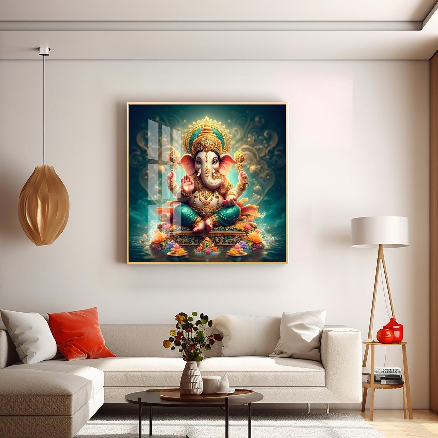 Lord Ganesh Blessings Premium Acrylic Square Wall Art