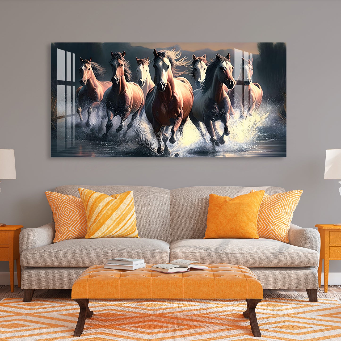 Horses Crossing River Acrylic Wall Art