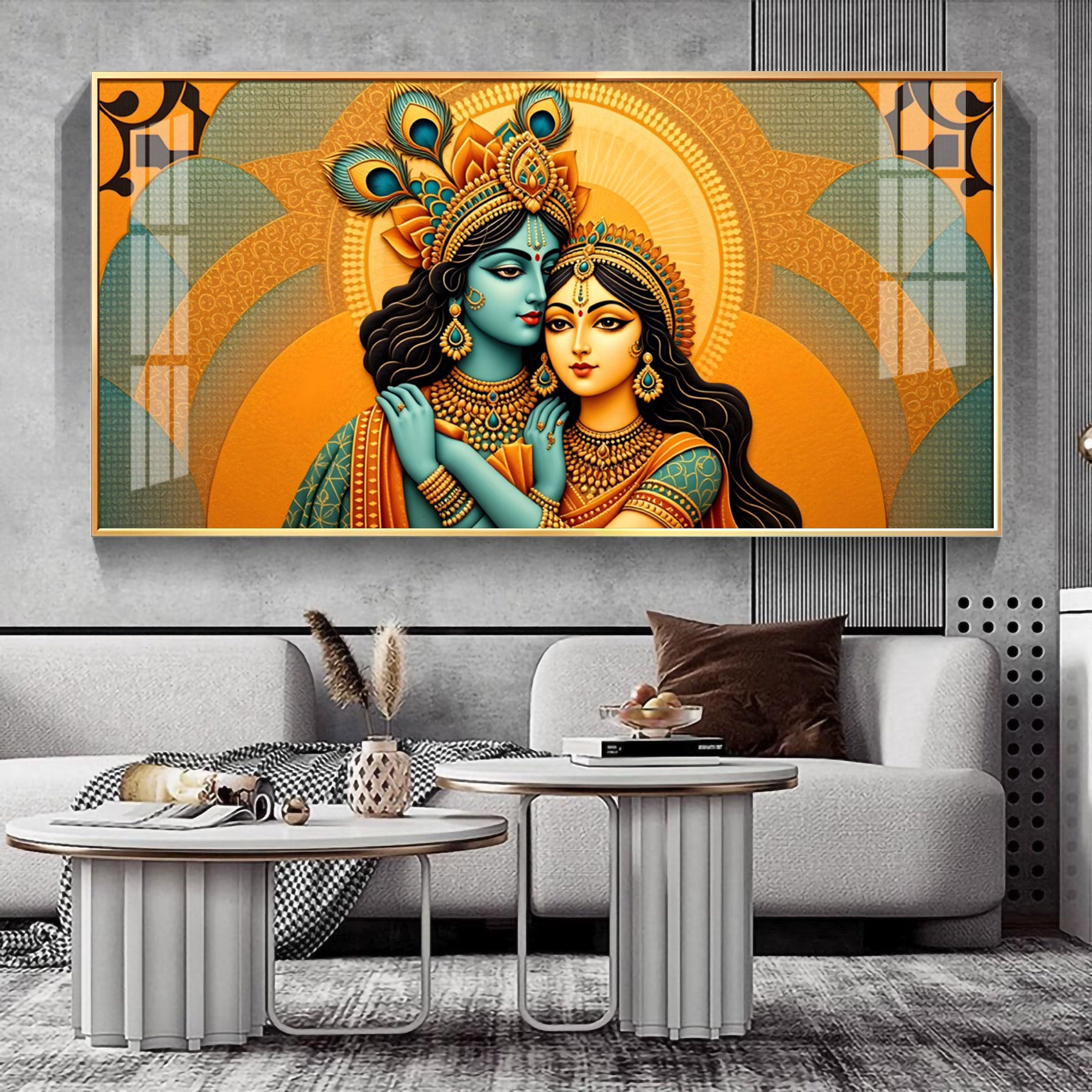 Cosmic Connection Radha Krishna Premium Acrylic Horizontal Wall Art