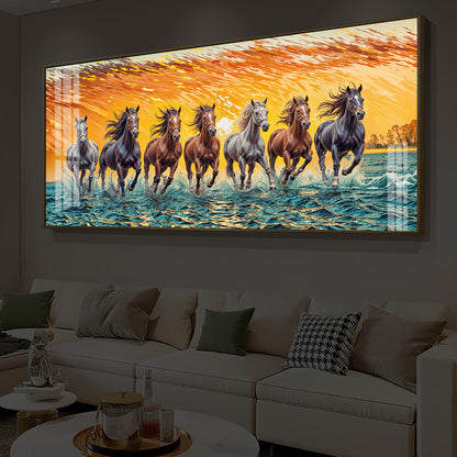 Seven Running Horses Modern Luxury Backlight Horizontal Wall Art
