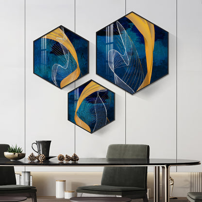 Asatic Wave Premium Acrylic Hexagon Wall Art (Set of 3)