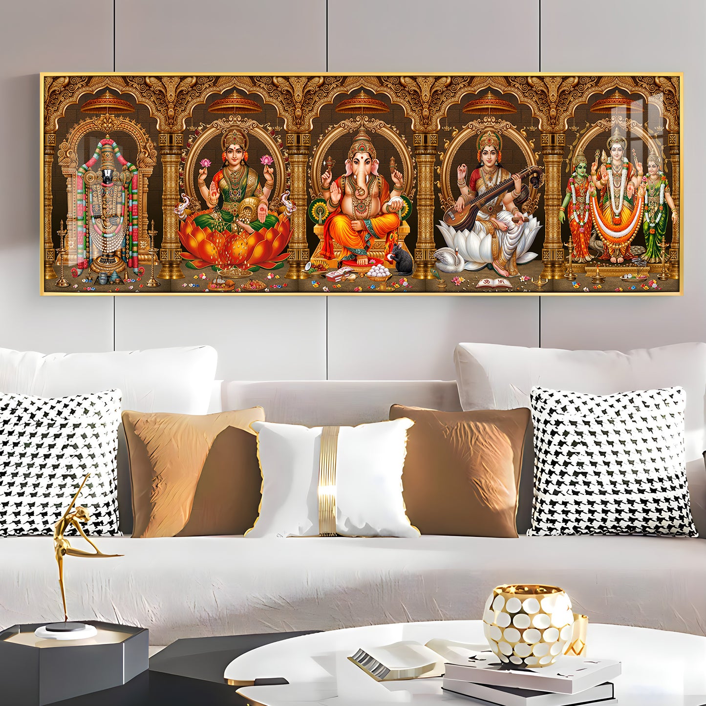 Divine Perumal, Lakshmi, Ganesha, Saraswati & Murugan Premium Acrylic Horizontal Wall Art
