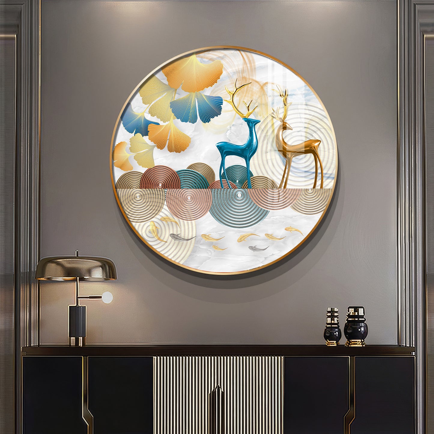 Deer Among Blossoms Premium Acrylic Round Wall Art