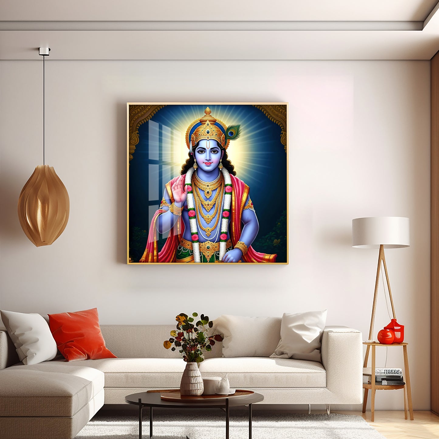 Divine Lord Krishna Blessing Premium Acrylic Square Wall Art