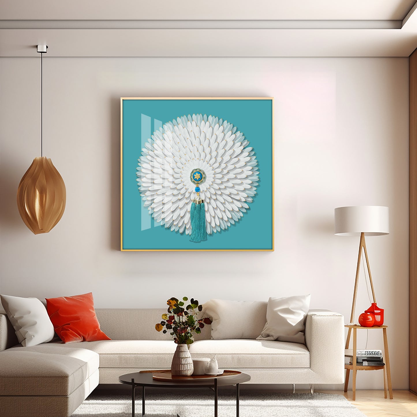 Lucky White Feathers Premium Acrylic Square Wall Art