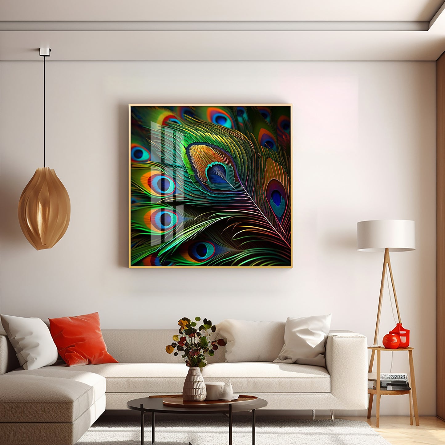 Peacock Feather Premium Acrylic Square Wall Art