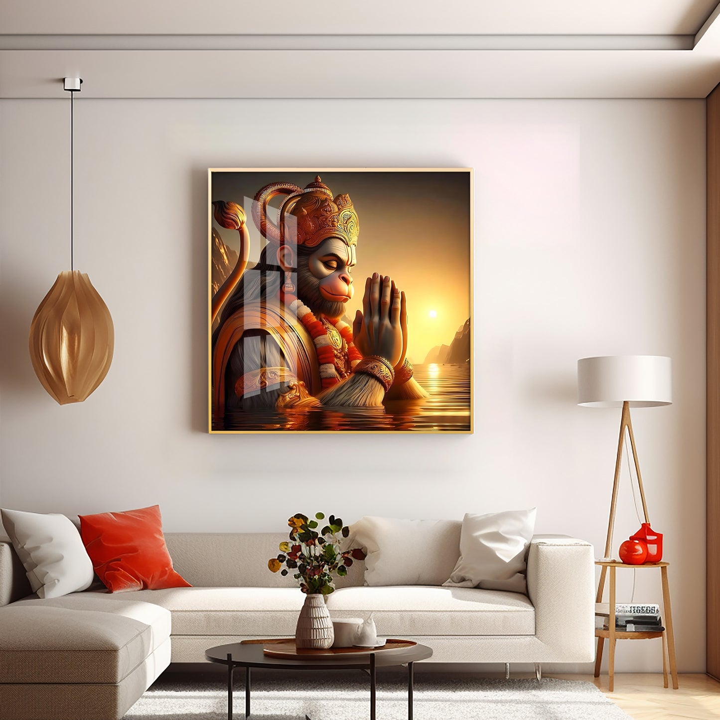 Hanuman Ji Worshipping Premium Acrylic Square Wall Art