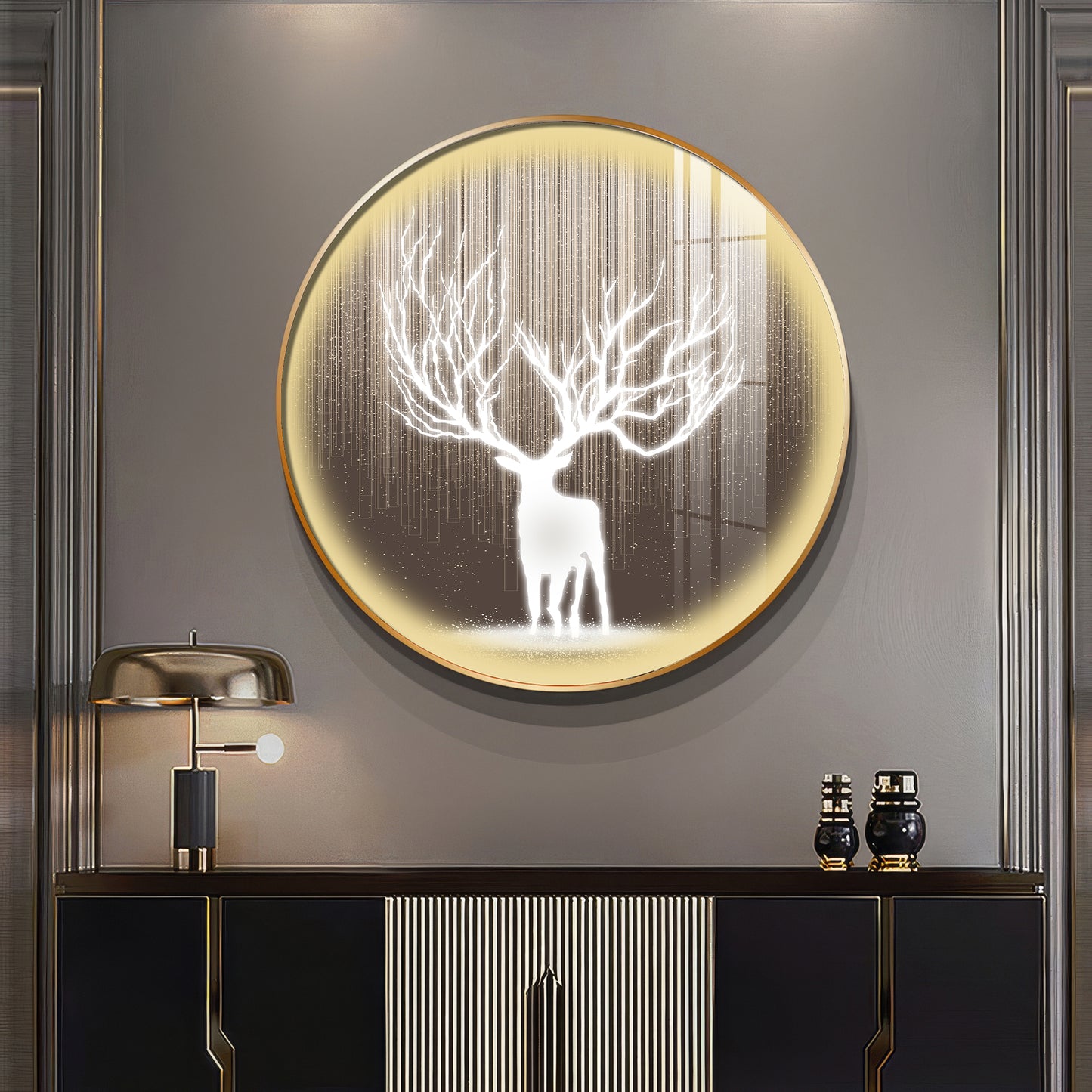 Antlered Reflection Premium Acrylic Round Wall Art