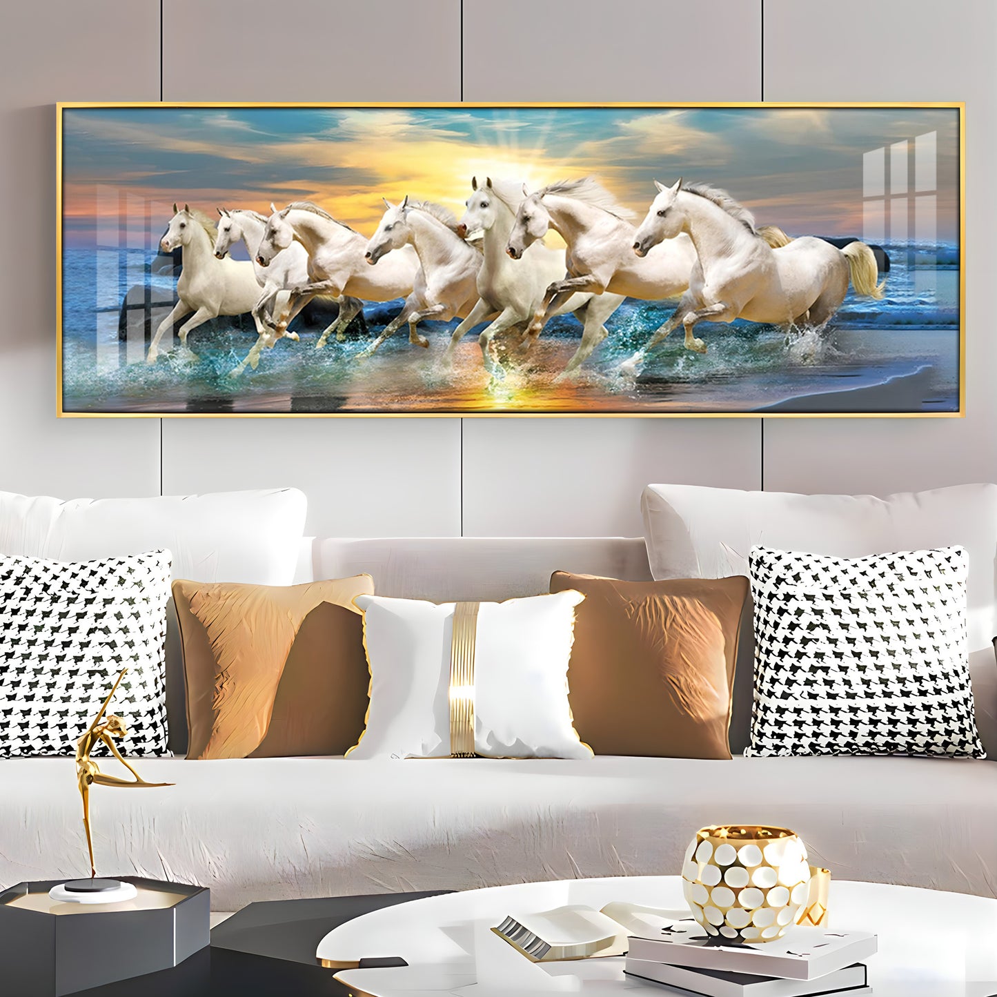 Seven Lucky Running Horses Premium Acrylic Horizontal Wall Art