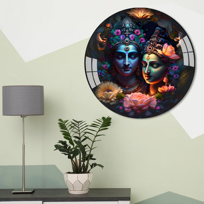 Mystical Radhe Krishna Round Acrylic Wall Art