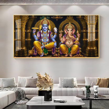 Lord Ganesha's Grace With Lord Vishnu Premium Acrylic Horizontal Wall Art
