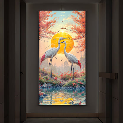 Beautiful Birds Modern Luxury Backlight Vertical Wall Art