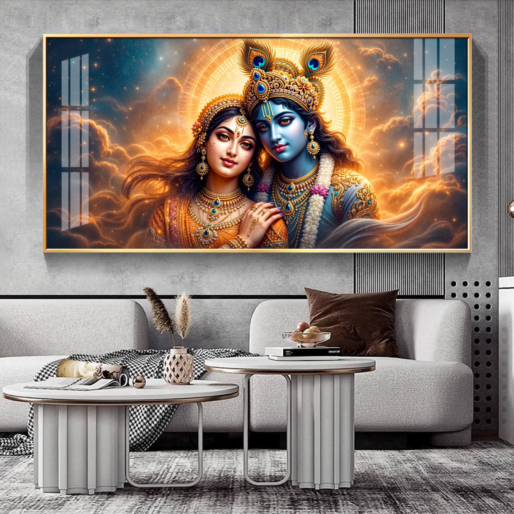 Devine Radha With Krishna Premium Acrylic Horizontal Wall Art