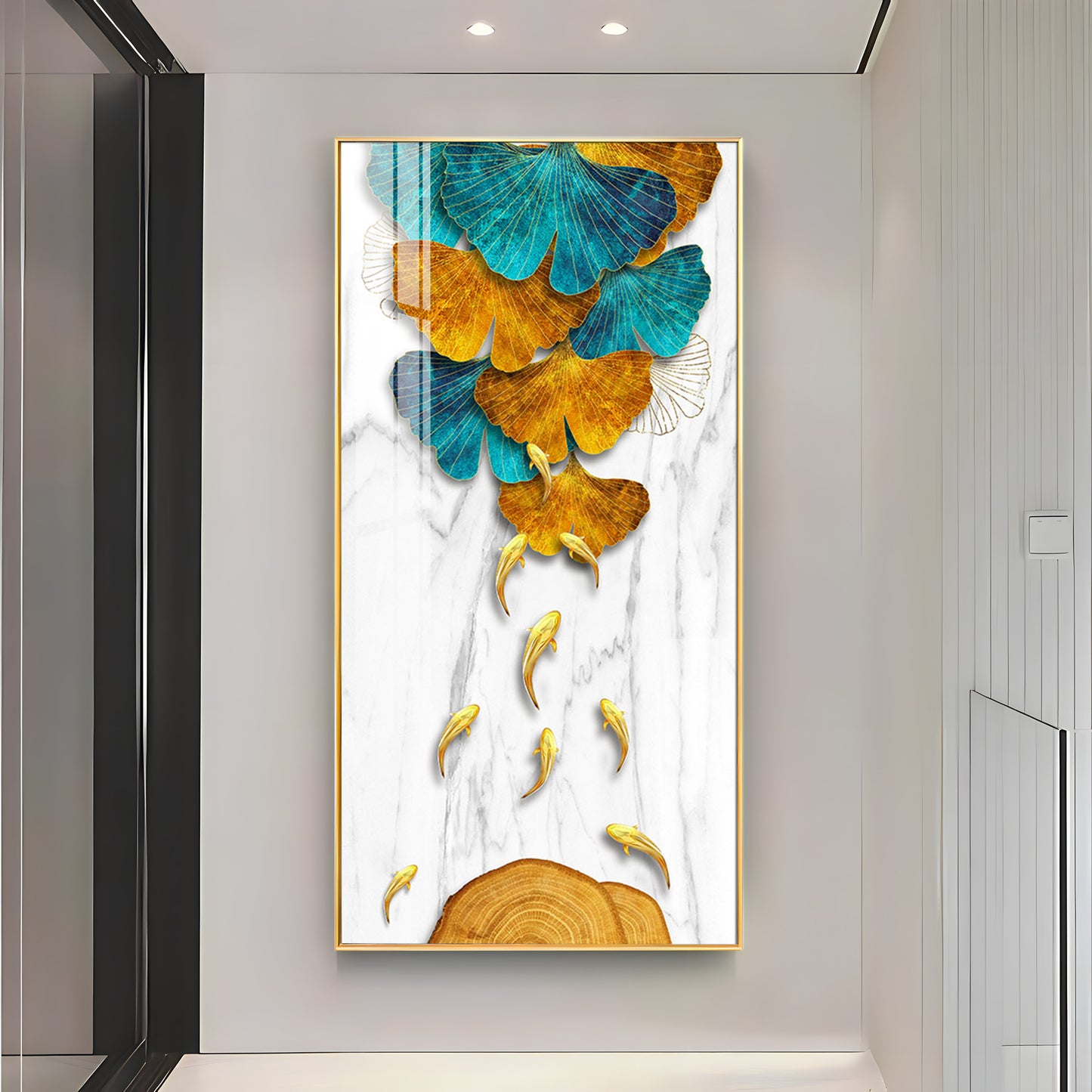 9 Golden Koi Fishes Luxury Crystal Wall Art