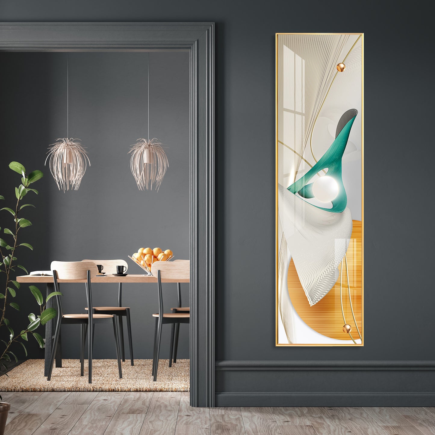 Nordic Abstract Golden Premium Acrylic Vertical Wall Art