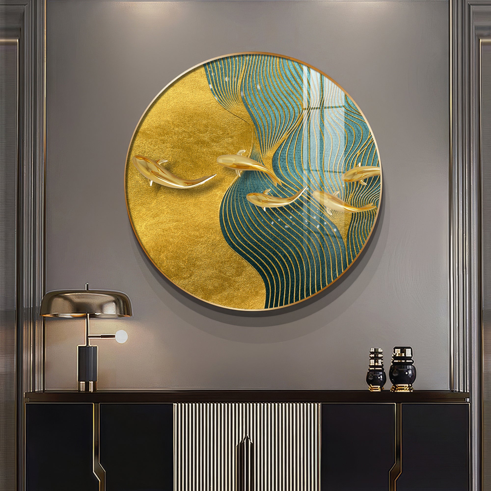 Aqua Gold Premium Acrylic Round Wall Art