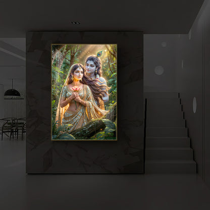 Radha Krishna Ji Modern Luxury Backlight Vertical Wall Art