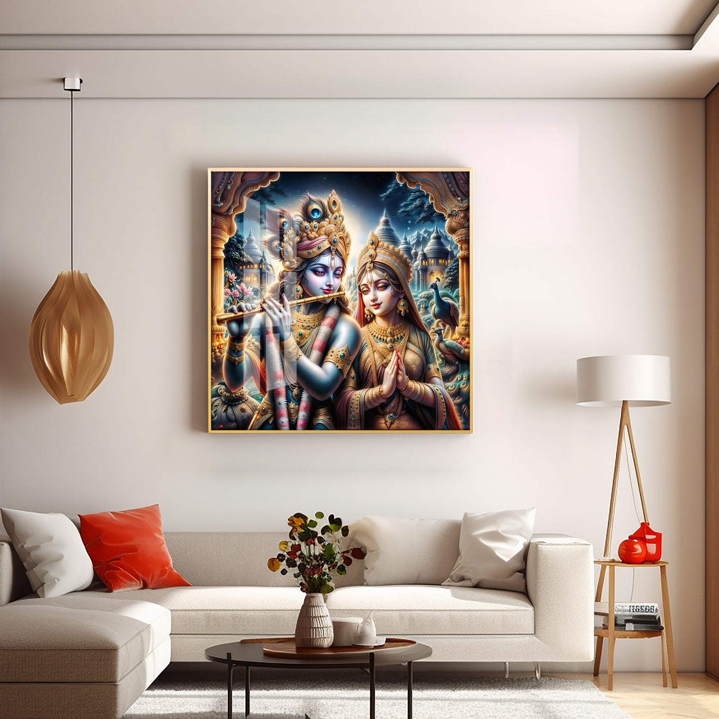 Jai Shree Radhe Krishna Premium Acrylic Square Wall Art