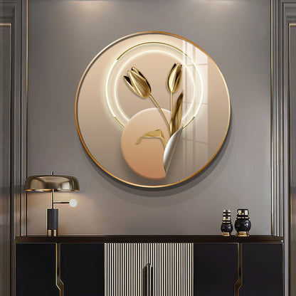 Golden Petal Premium Acrylic Round Wall Art