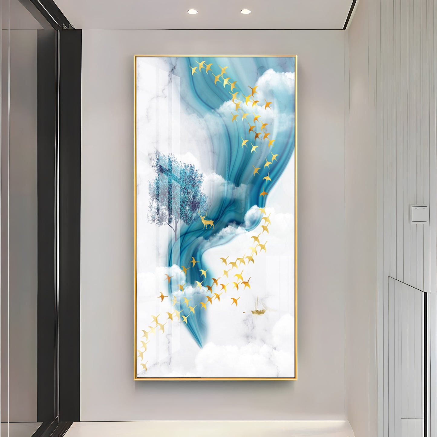 White & Blue Thoughts Premium Acrylic Vertical Wall Art