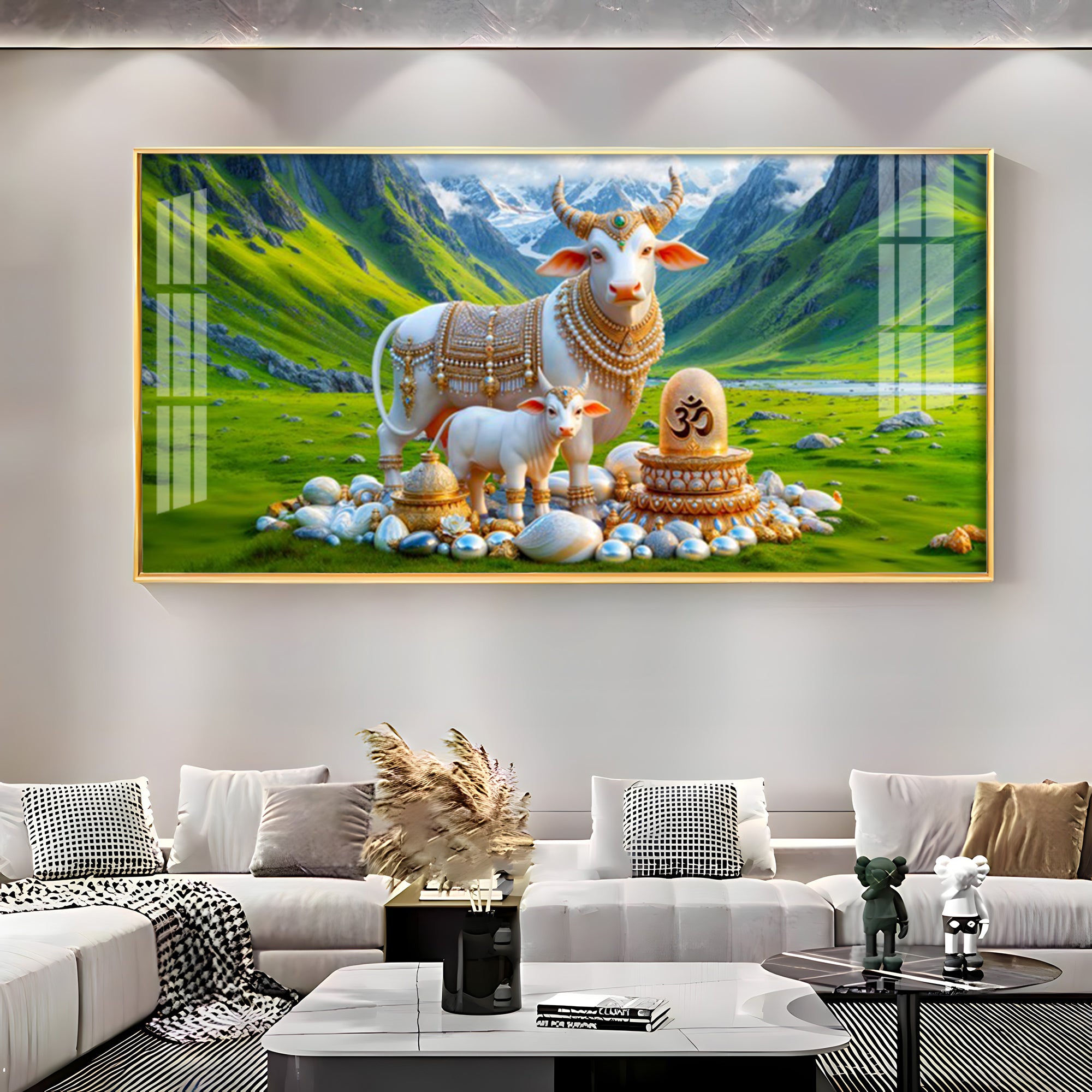 Sacred Nandi In Green Mountains Premium Acrylic Horizontal Wall Art