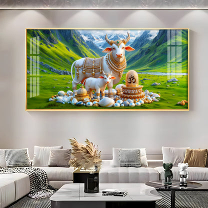 Sacred Nandi In Green Mountains Premium Acrylic Horizontal Wall Art