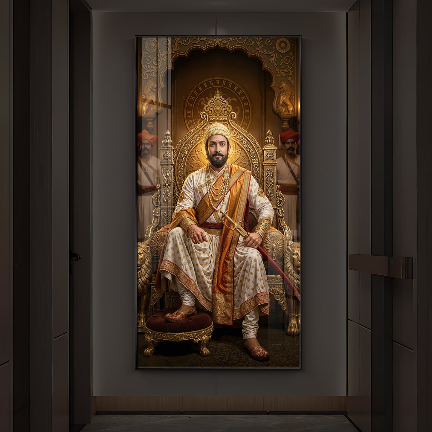 Shivaji Maharaj Modern Luxury Backlight Vertical Wall Art