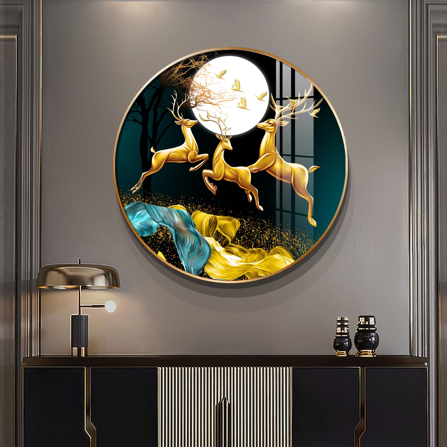 The Deer’s Ascent Premium Acrylic Round Wall Art