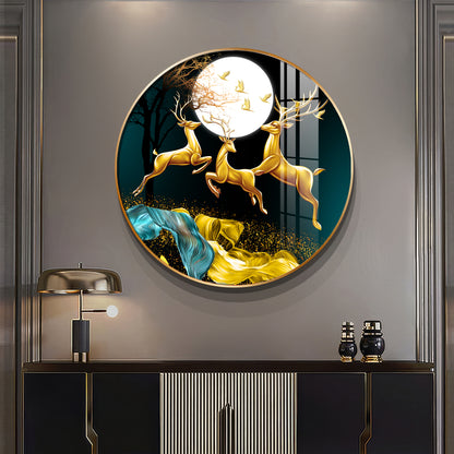 The Deer’s Ascent Premium Acrylic Round Wall Art