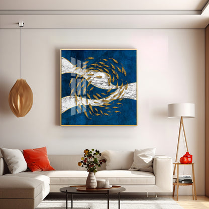 Koi Fish In Circular Motion Premium Acrylic Square Wall Art