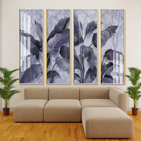 Banana Leaves Premium Acrylic Vertical Wall Art (set of 4)