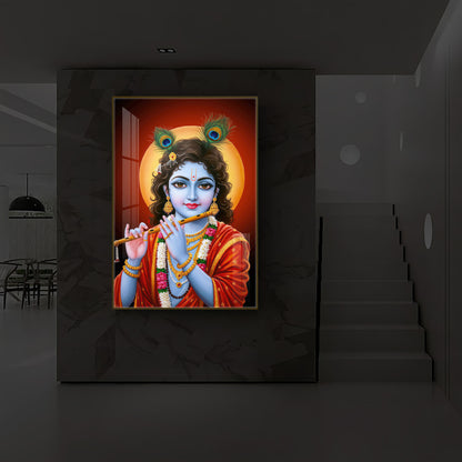 Lord Shree Krishna Ji Modern Luxury Backlight Vertical Wall Art