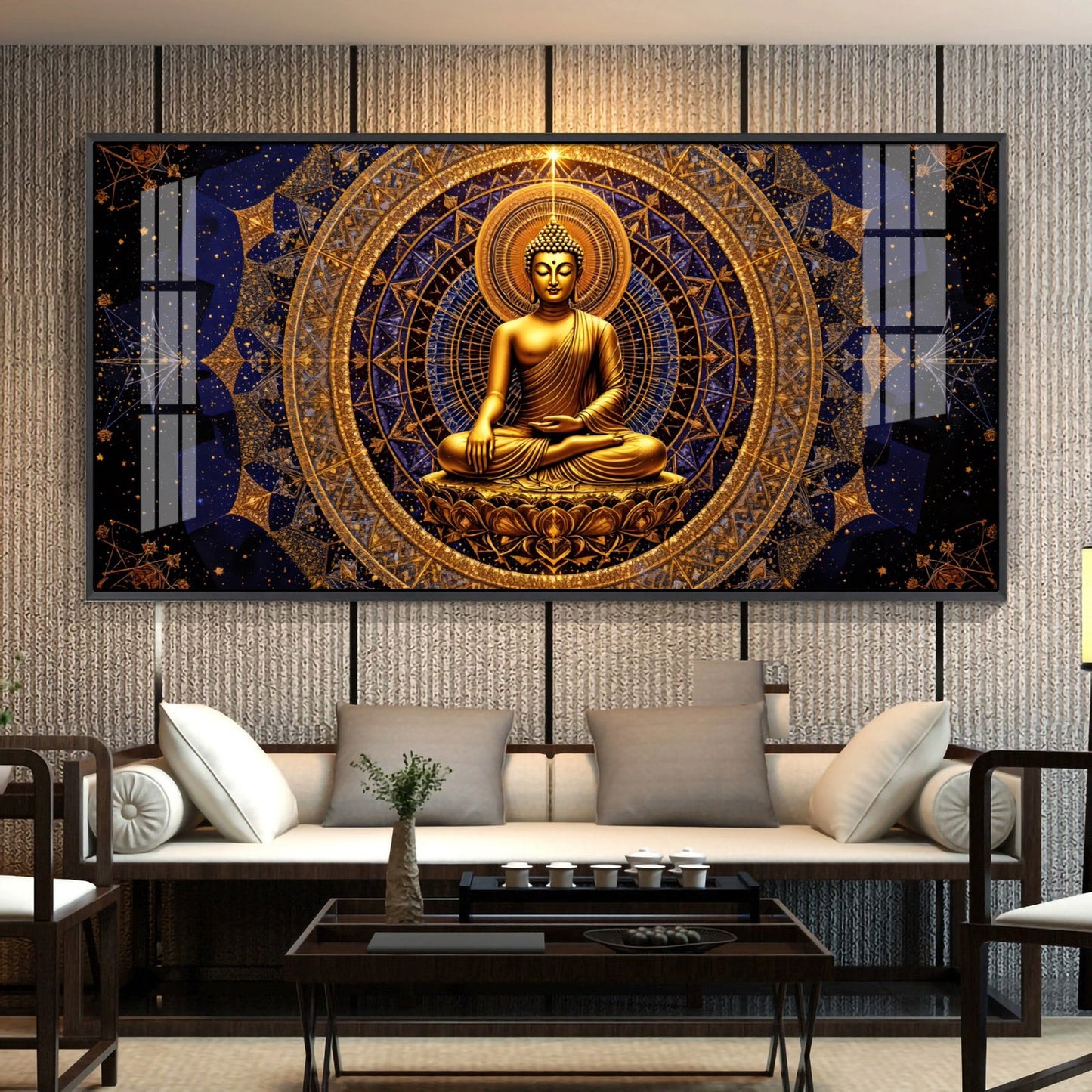 Buddha Bliss Premium Acrylic Horizontal Wall Art - 24X12 inches / Gold