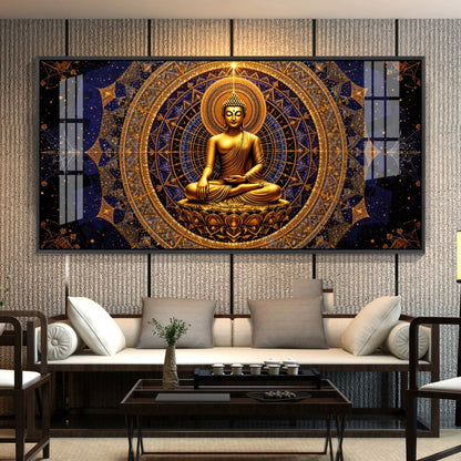 Buddha Bliss Premium Acrylic Horizontal Wall Art - 24X12 inches / Gold