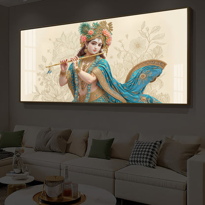 Beautiful Krishna Ji Modern Luxury Backlight Horizontal Wall Art