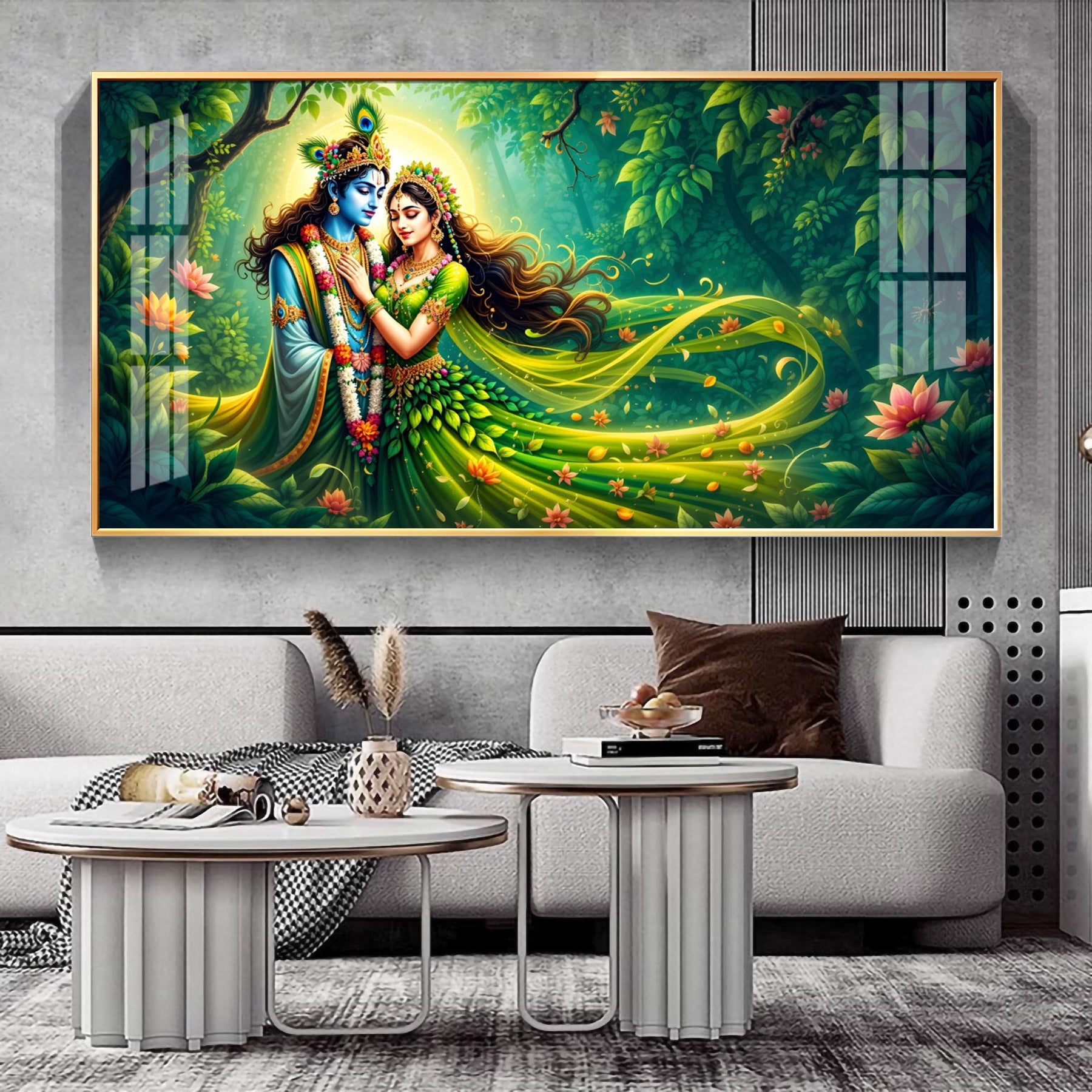 Forest of Radha Krishna Eternal Love Premium Acrylic Horizontal Wall Art