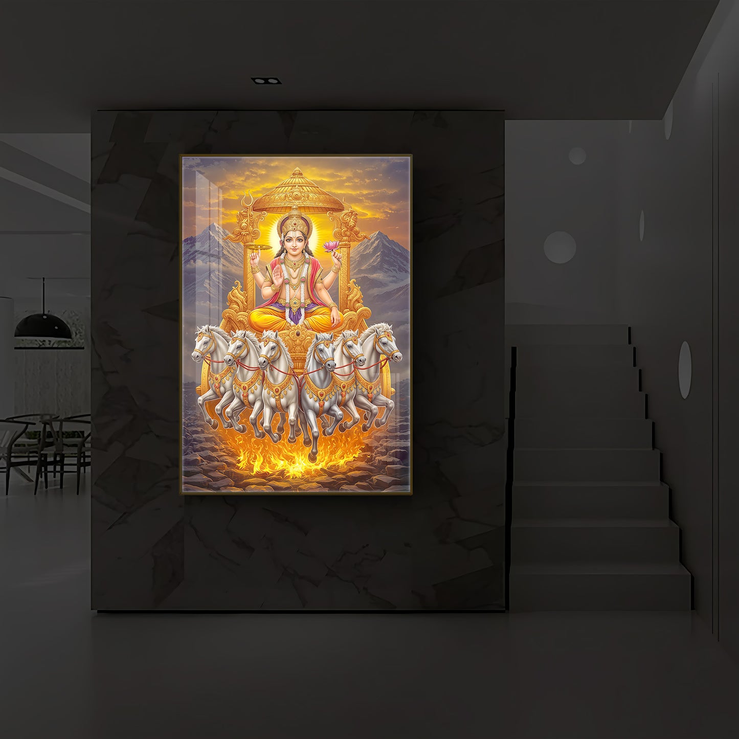 Lord Surya Dev Modern Luxury Backlight Vertical Wall Art