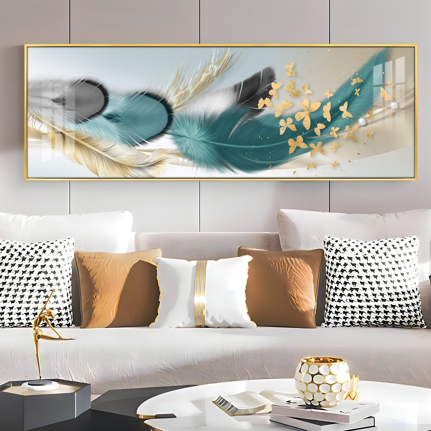 Feathers and Butterflies Premium Acrylic Horizontal Wall Art