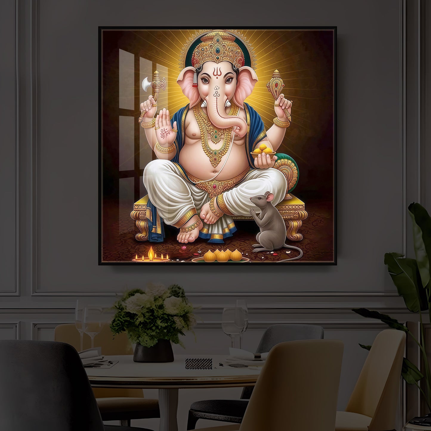 Shree Ganesh Modern Luxury Backlight Square Wall Art