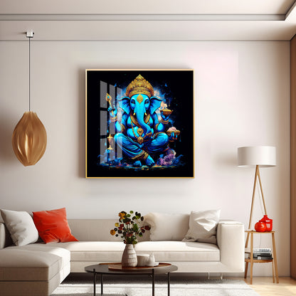 Neon Ganpati Premium Acrylic Square Wall Art