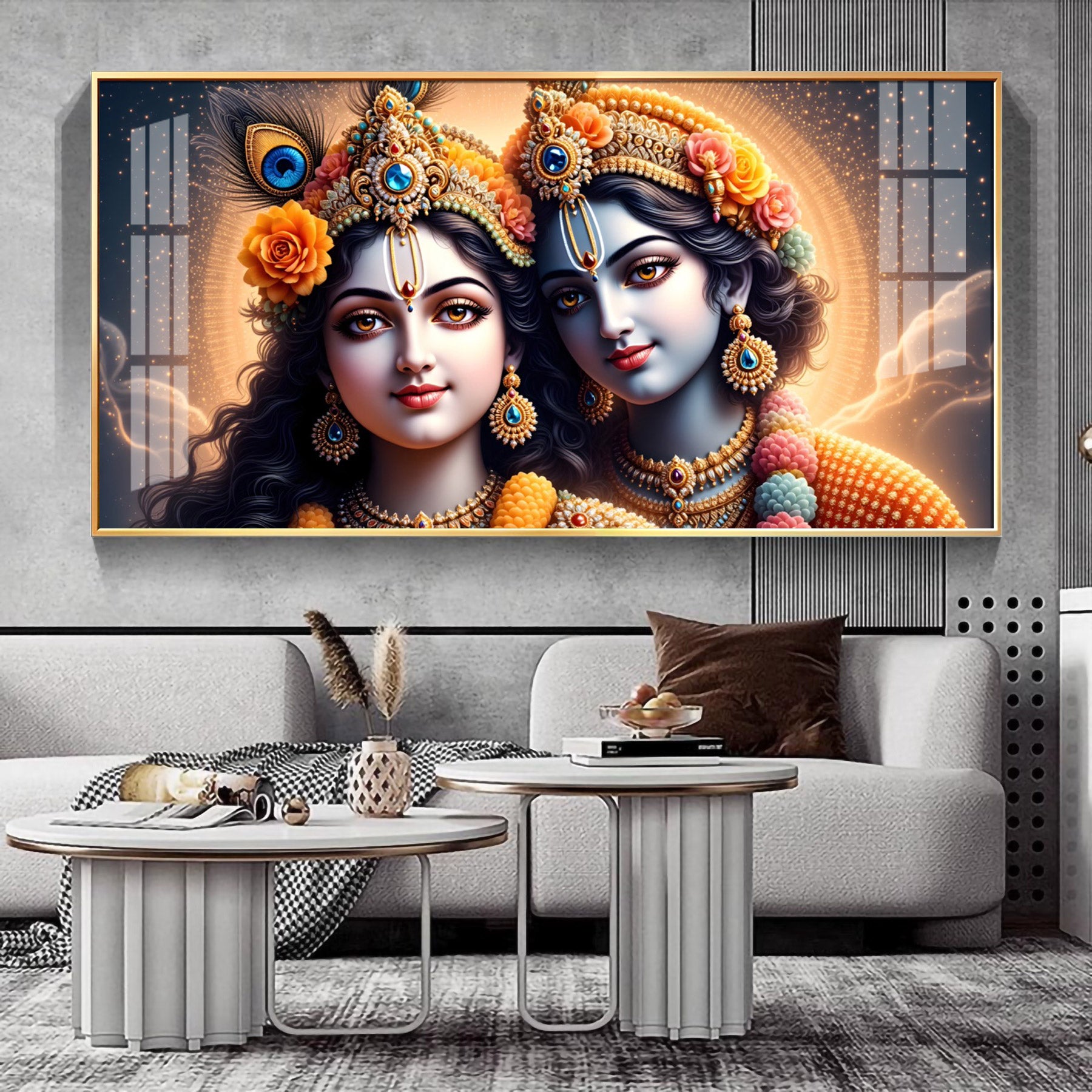 Krishna Radha Colorful Diadem Premium Acrylic Horizontal Wall Art