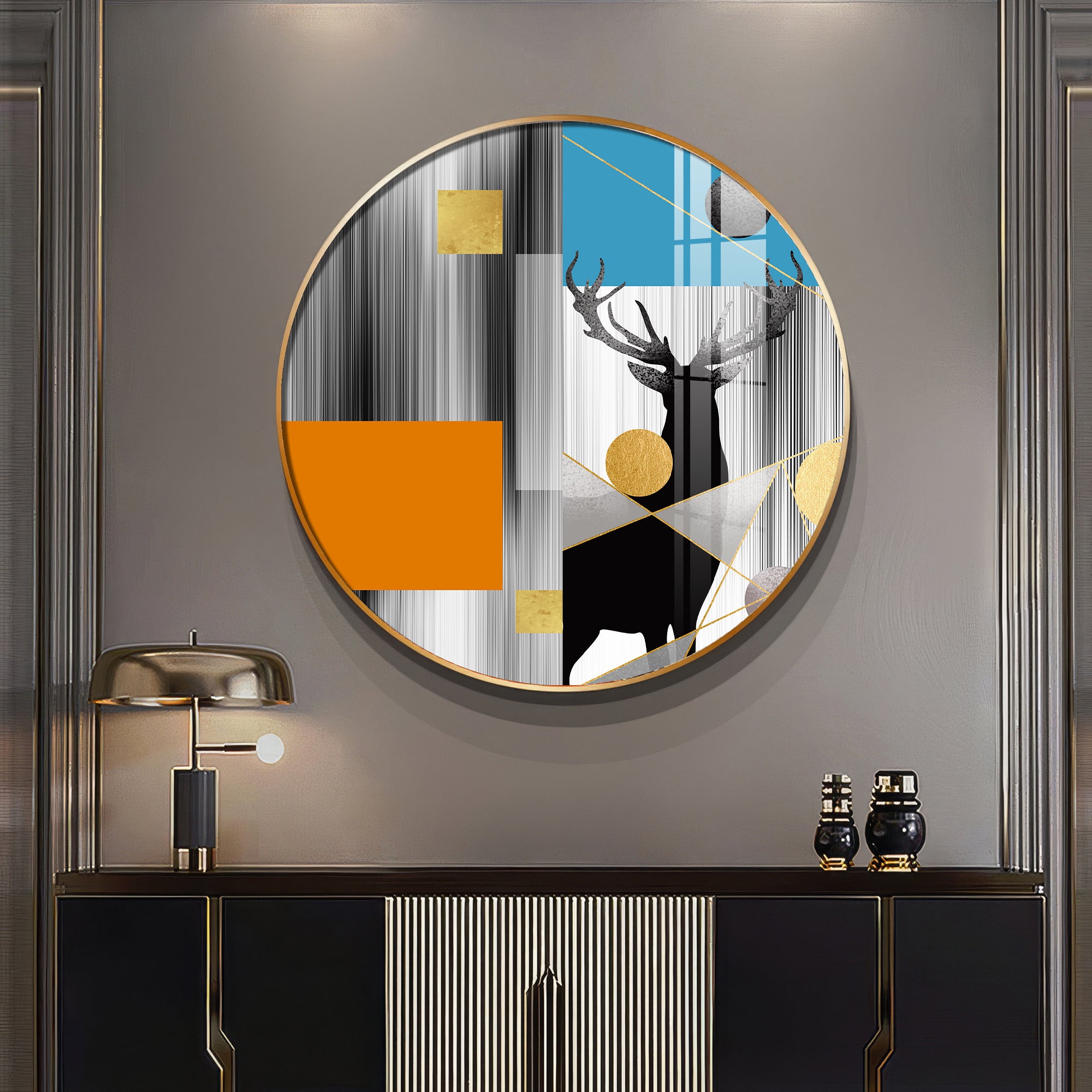 Circular Deer Premium Acrylic Round Wall Art