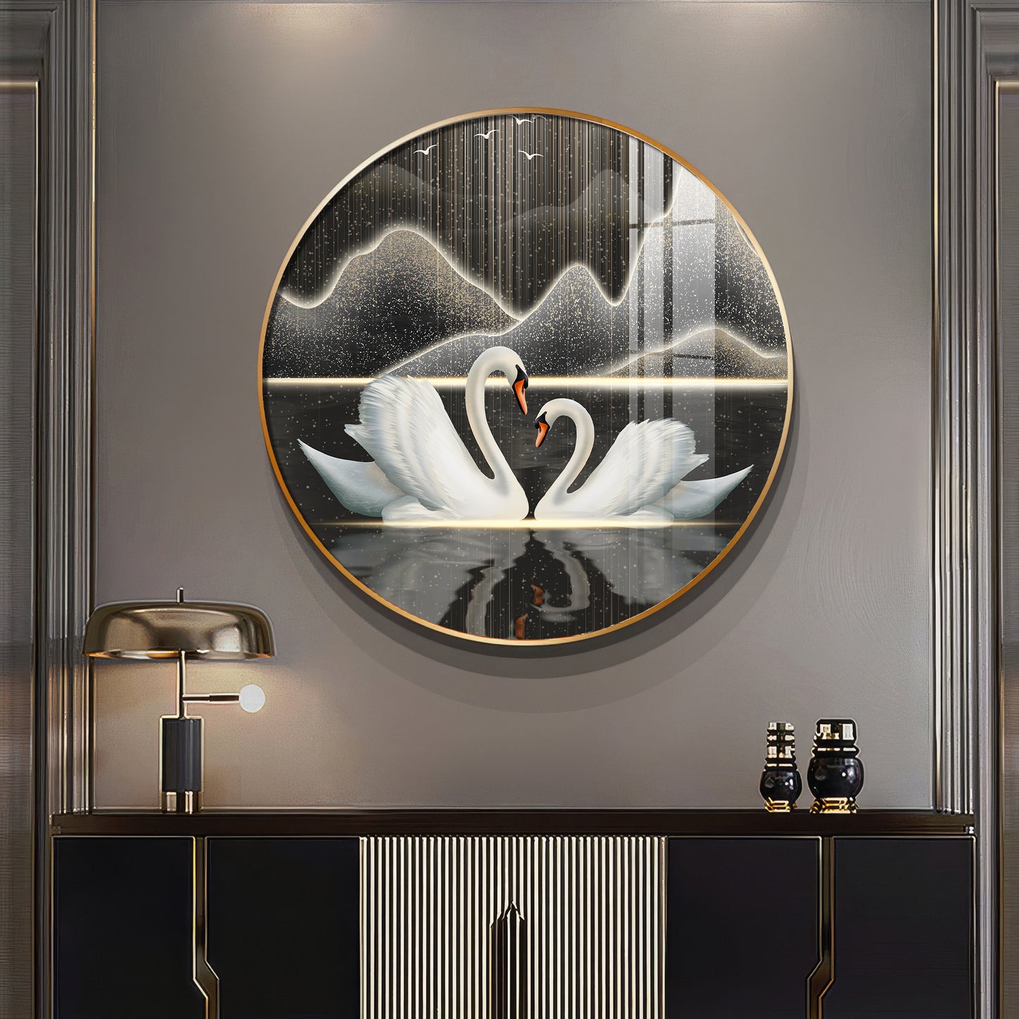 Swans in Serenity Premium Acrylic Round Wall Art