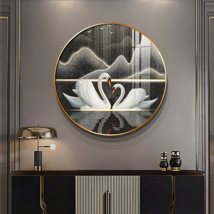 Swans in Serenity Premium Acrylic Round Wall Art