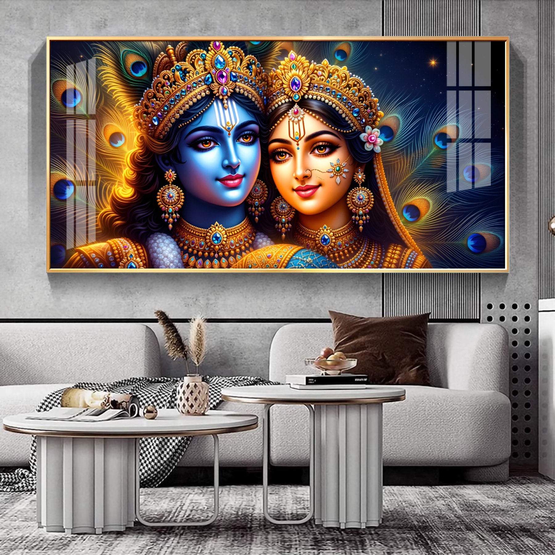 Lord Krishna With Radha Rani Premium Acrylic Horizontal Wall Art