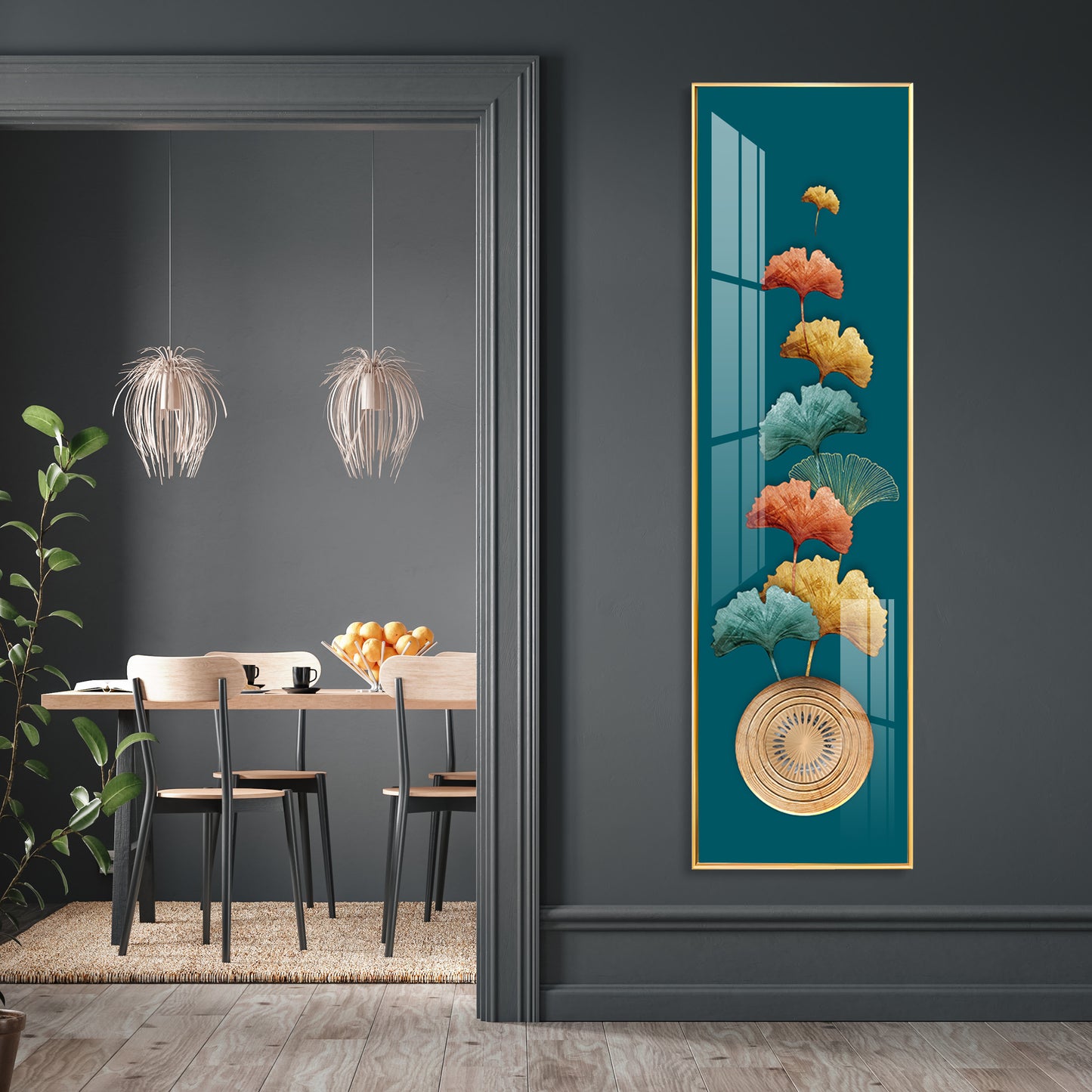 Abstract Golden Ginkgo Leaf Premium Acrylic Vertical Wall Art