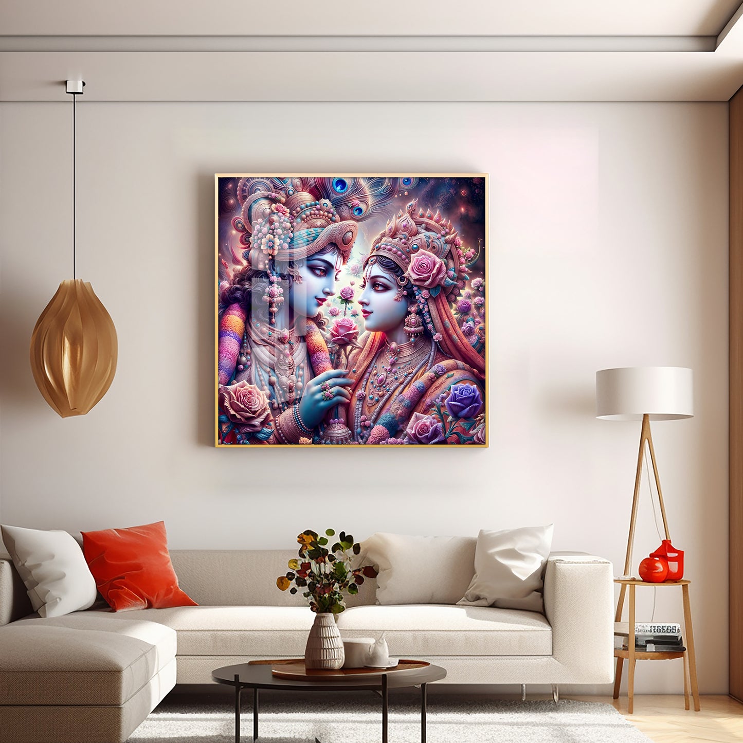 Beauty of Radha Krishna Bond Premium Acrylic Square Wall Art