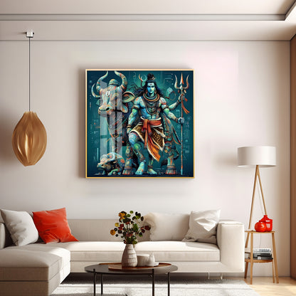 Lord Shiva With Nandi Premium Acrylic Square Wall Art