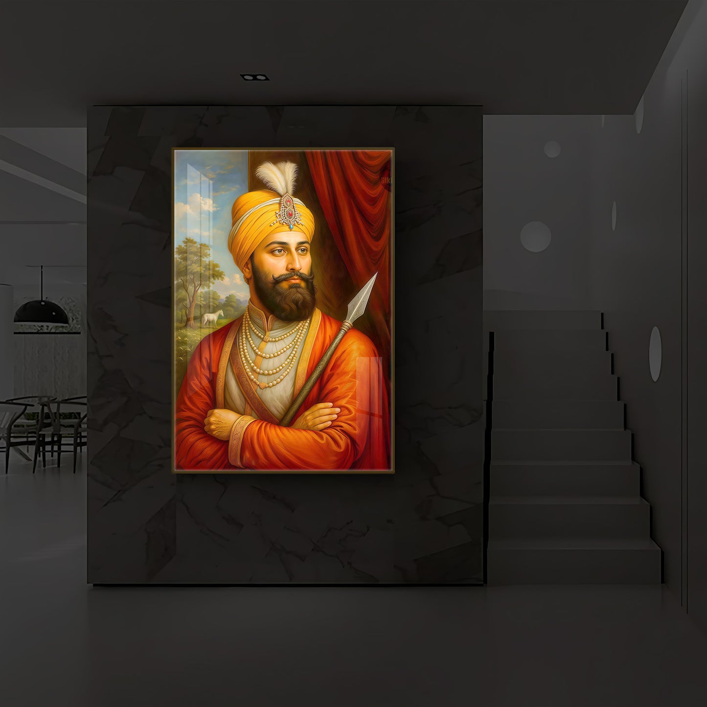 Prestigious Guru Gobind Singh Ji Modern Luxury Backlight Vertical Wall Art