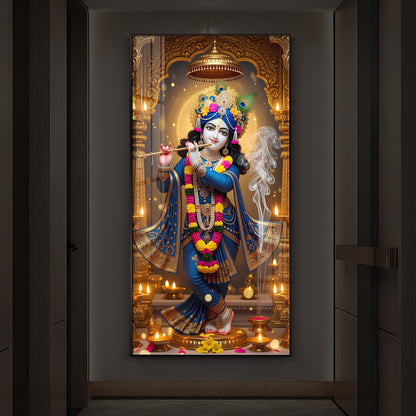 Lord Krishna Ji Modern Luxury Backlight Vertical Wall Art